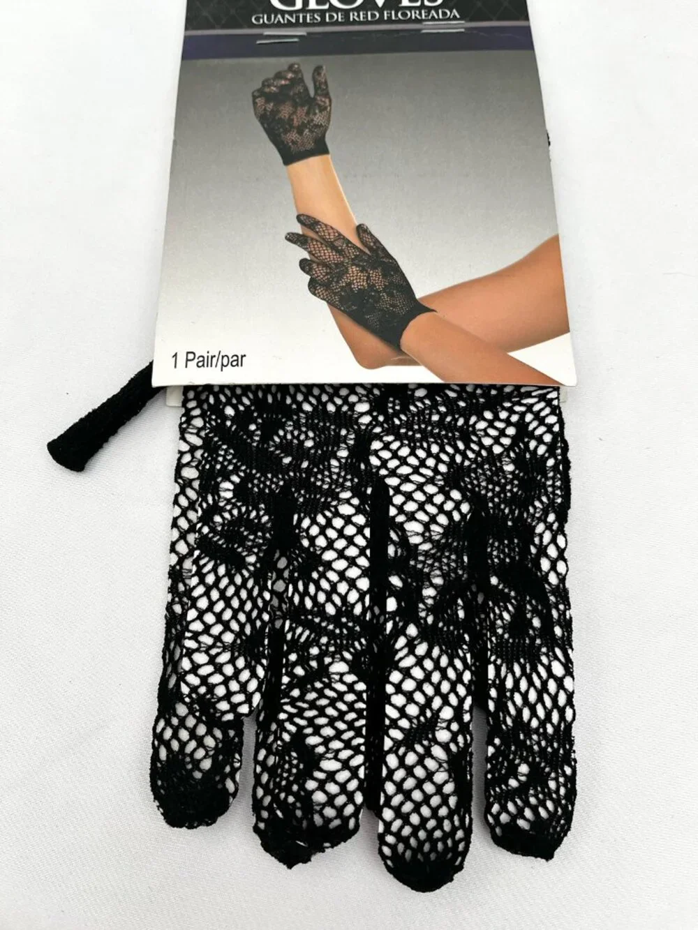 Black Lace Fingerless Gloves – Sheer Stretch – Festival / Costume Style